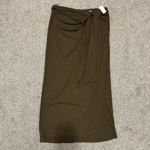 ZARA dark green/khaki bow midi skirt